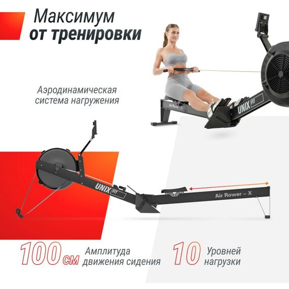 Гребные тренажеры: Гребной тренажер UNIXFIT Air Rower-X Black фотографии