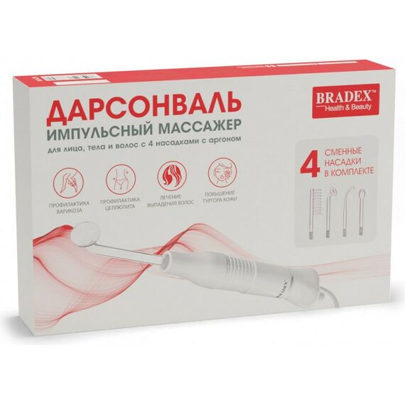Уход за кожей: Дарсонваль импульсный Bradex KZ 1174 массажер для лица, тела и волос с 4 насадками с Аргоном, белый фотографии