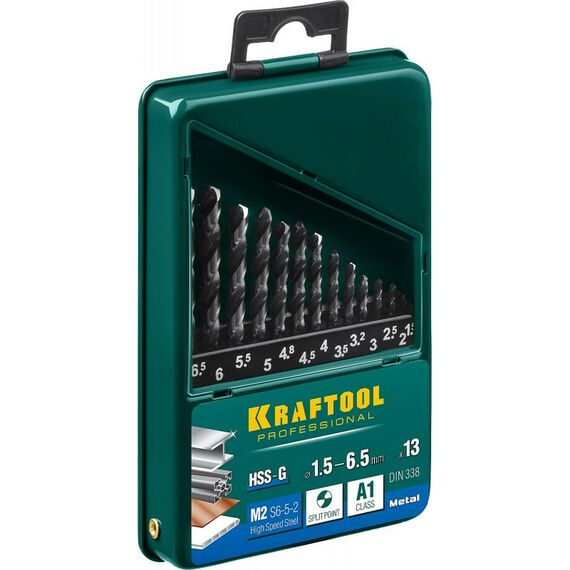 Буры, пики, коронки, сверла: Набор сверл по металлу KRAFTOOL HSS-G 13шт (1.5-6.5мм) сталь М2 (S6-5-2) [29651-H13] фотографии