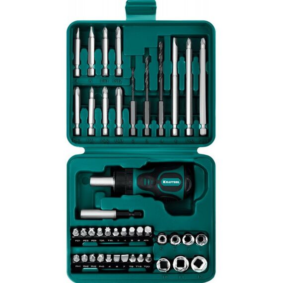 Отвертки: Реверсивная отвертка KRAFTOOL Kompakt-43 с насадками 43 предмета [25556-H43] фотографии