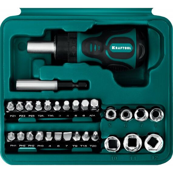 Отвертки: Реверсивная отвертка KRAFTOOL Kompakt-43 с насадками 43 предмета [25556-H43] фотографии