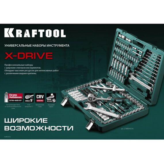 Наборы инструментов и ключи: Универсальный набор инструмента KRAFTOOL X-Drive 94 94 предметов, 1/2"+1/4" [27883-H95] фотографии