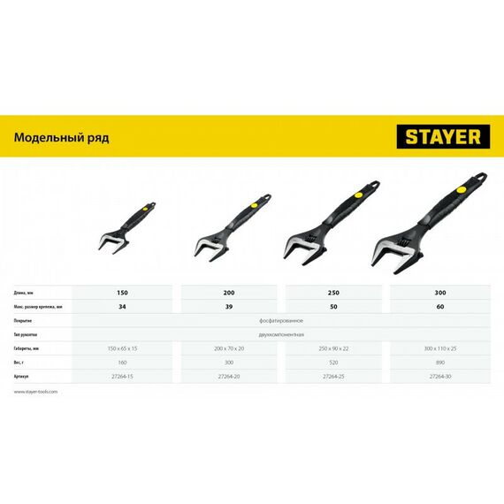 Столярно-слесарный инструмент: Разводной ключ STAYER Cobra 300 / 60 мм [27264-30] фотографии