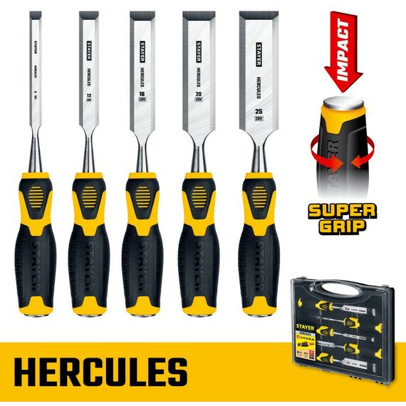 Столярно-слесарный инструмент: Набор стамесок-долот STAYER Hercules 5 предметов [18205-H5] фотографии