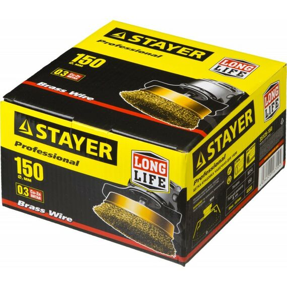 Шлифовка, зачистка: Щетка чашечная STAYER PROFESSIONAL 150 мм витая латунированная стальная проволока, 0.3 мм [35125-150] фотографии