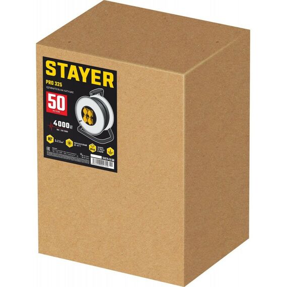 Удлинители электрические: Силовой удлинитель на стальной катушке STAYER PRO 325 КГ 3х2.5 50м 4000Вт IP44 [55076-50] фотографии