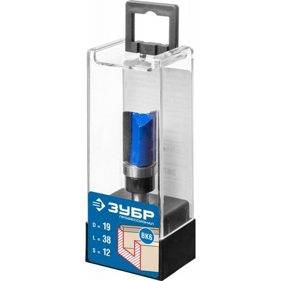 Принадлежности для фрезерных станков: Фреза пазовая прямая с верхним подшипником Зубр 19x38мм хвостовик 12мм [28756-19-38-12] фотографии