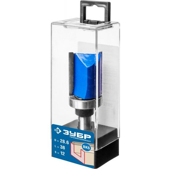 Принадлежности для фрезерных станков: Фреза пазовая Зубр 28.6x38мм хвостовик 12мм, прямая с верхним подшипником [28756-28.6-38-12] фотографии