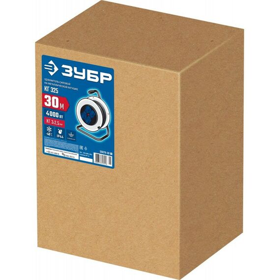 Удлинители электрические: Силовой удлинитель на стальной катушке Зубр КГ 325 КГ 3х2.5 30м 4000Вт IP44 [55079-30] фотографии