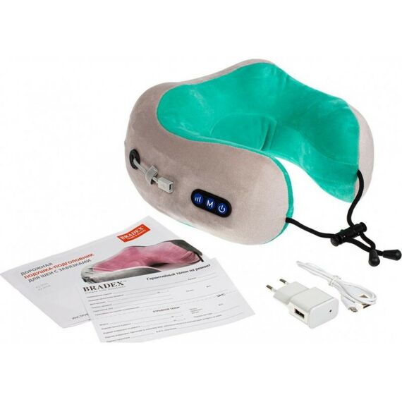 Массажеры: Дорожная подушка-подголовник Bradex KZ 0558 для шеи с завязками, серо-зелёная фотографии