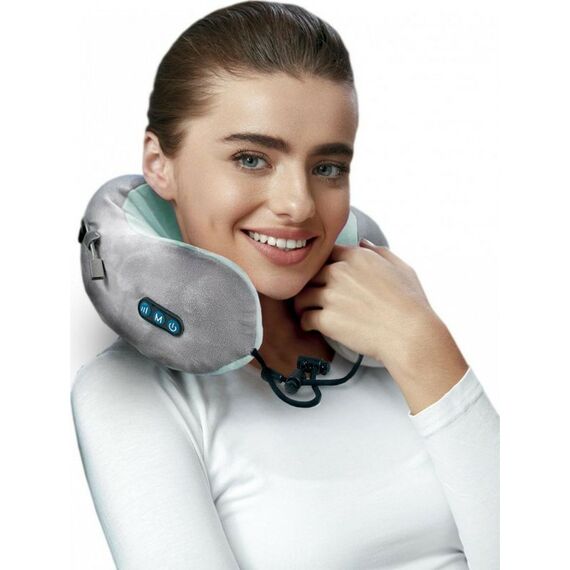 Массажеры: Дорожная подушка-подголовник Bradex KZ 0558 для шеи с завязками, серо-зелёная фотографии