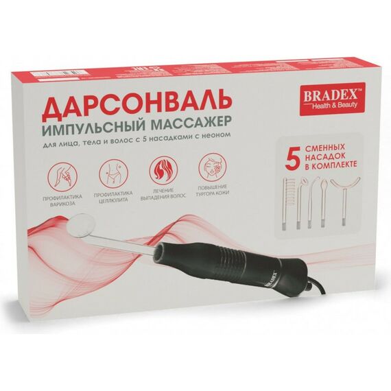 Уход за кожей: Дарсонваль Bradex KZ 1175 импульсный массажер для тела, лица и волос с 5 насадками с Неоном, черный фотографии