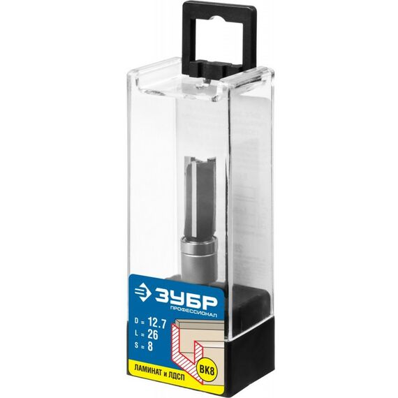 Принадлежности для фрезерных станков: Фреза пазовая прямая с верхним подшипником Зубр 12.7x26мм хвостовик 8мм [28781-12.7-26] фотографии