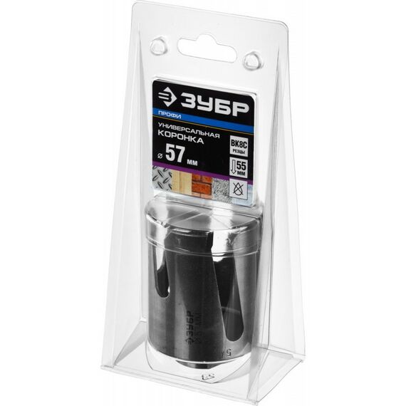 Буры, пики, коронки, сверла: Коронка с твердосплавными резцами Зубр Профессионал ПРОУНИВЕРСАЛ 57 мм [29514-57] фотографии