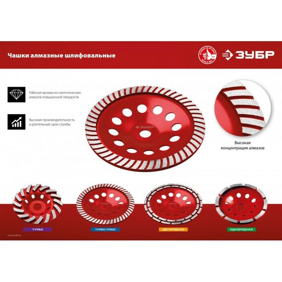 Шлифовка, зачистка: Двухрядная алмазная шлифовальная чашка Зубр d 125 мм [33376-125] фотографии