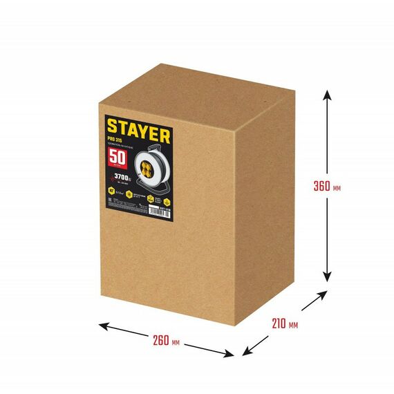 Удлинители электрические: Силовой удлинитель на стальной катушке STAYER PRO-315 КГ, 3 x 1.5 мм2, 50 м, 3700 Вт, IP44 [55077-50_z01] фотографии