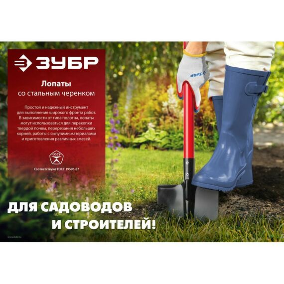 Лопаты: Совковая лопата Зубр МАСТЕР 295х230х1200 мм полотно 1.5 мм, закалено, стальной изогнутый черенок с рукояткой, тип ЛСП [39525] фотографии