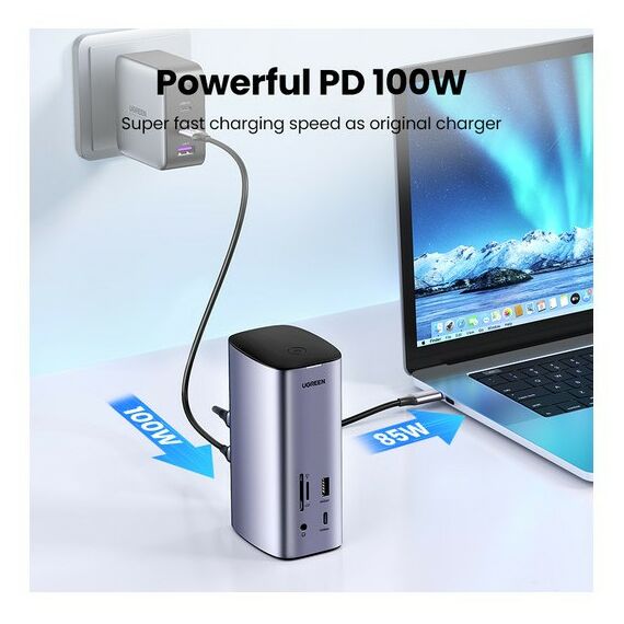 Внешние аккумуляторы, зарядные устройства: Док-станция UGREEN CM555 USB-C Multifunction Docking Station Pro, цвет серый [90325] фотографии