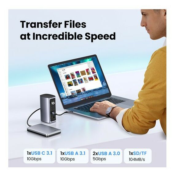 Внешние аккумуляторы, зарядные устройства: Док-станция UGREEN CM555 USB-C Multifunction Docking Station Pro, цвет серый [90325] фотографии