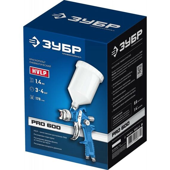 Пневмокраскопульты: Пневматический краскопульт Зубр PRO 600 HVLP, 1.4 мм, с верхним бачком [06563-1.4] фотографии