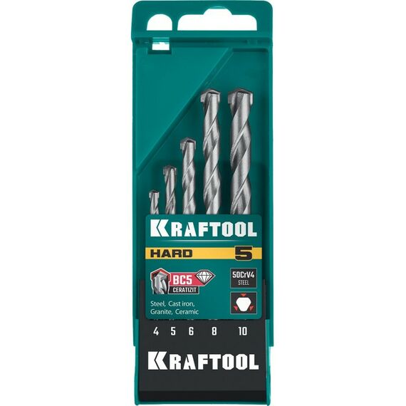 Наборы оснастки: Набор сверл по твёрдым материалам KRAFTOOL Hard 5 шт 4-5-6-8-10 мм [29177-H5] фотографии
