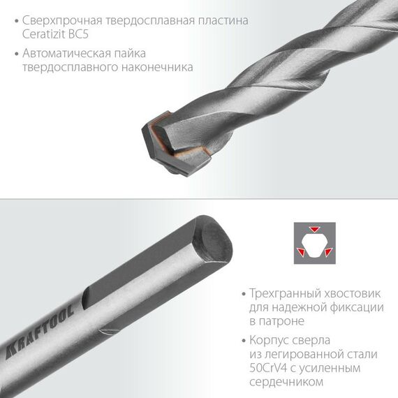 Наборы оснастки: Набор сверл по твёрдым материалам KRAFTOOL Hard 5 шт 4-5-6-8-10 мм [29177-H5] фотографии