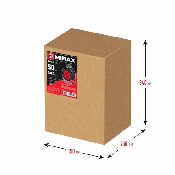 Удлинители электрические: удлинитель на катушке MIRAX ПВС 2 х 0.75 мм2 50 м, 1300 Вт [55052-50] фотографии