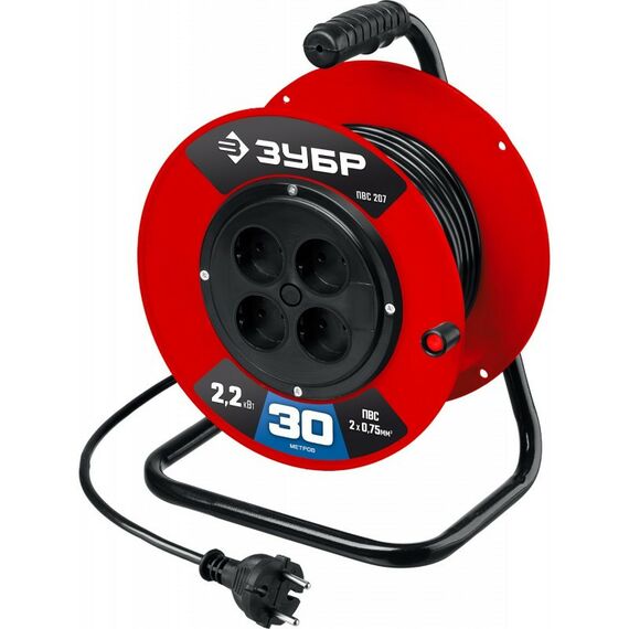 Удлинители электрические: Удлинитель на катушке Зубр ПВС-207 ПВС, 2 х 0.75 мм2, 30 м, 2200 Вт [55083-30] фотографии