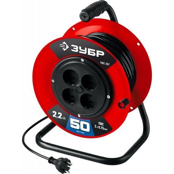 Удлинители электрические: Удлинитель на катушке Зубр ПВС-207 ПВС, 2 х 0.75 мм2, 50 м, 2200 Вт [55083-50] фотографии