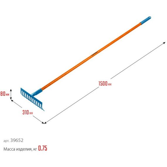 Грабли: Садовые грабли GRINDA PROLine PR-12S FIBER 310 х 80 х 1500 мм, 12 прямых зубцов, углеродистая сталь, фибергласовый черенок [39652] фотографии