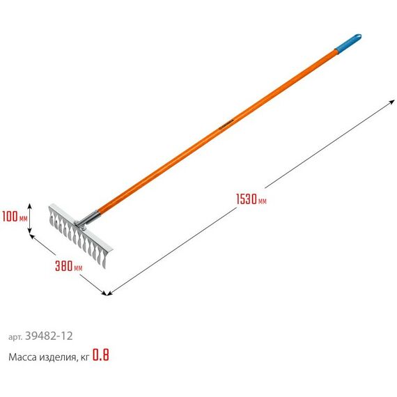 Грабли: Садовые грабли GRINDA PROLine PS-12 FIBER 380 х 100 х 1530 мм, 12 витых зубцов, нержавеющая сталь, фибергласовый черенок [39482-12] фотографии