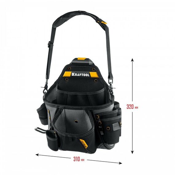 Ящики и сумки для инструмента: Поясная сумка KRAFTOOL KPB-20 с быстросъёмным креплением FastClip, плечевой ремень, 20 карманов и петель, 320 х 310 мм [38767] фотографии