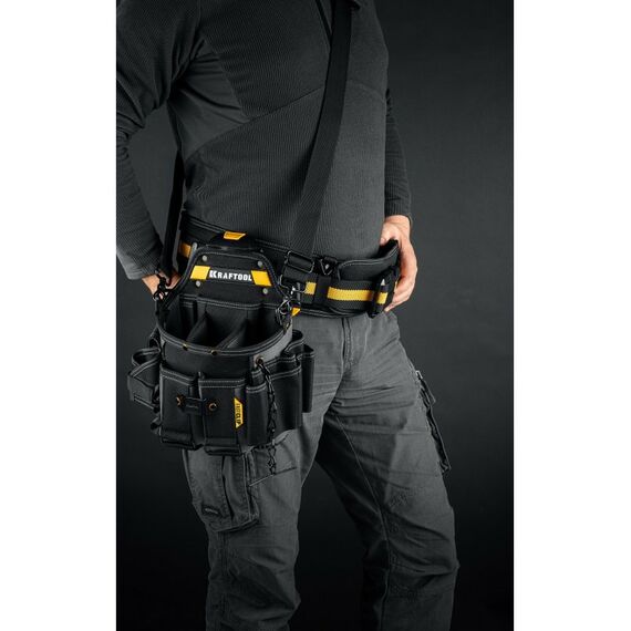 Ящики и сумки для инструмента: Поясная сумка KRAFTOOL KPB-23 с быстросъёмным креплением FastClip, плечевой ремень, 23 кармана и петли, 290 х 310 мм [38766] фотографии