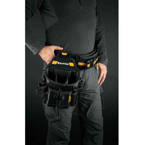 Ящики и сумки для инструмента: Поясная сумка KRAFTOOL KPB-23 с быстросъёмным креплением FastClip, плечевой ремень, 23 кармана и петли, 290 х 310 мм [38766] фотографии