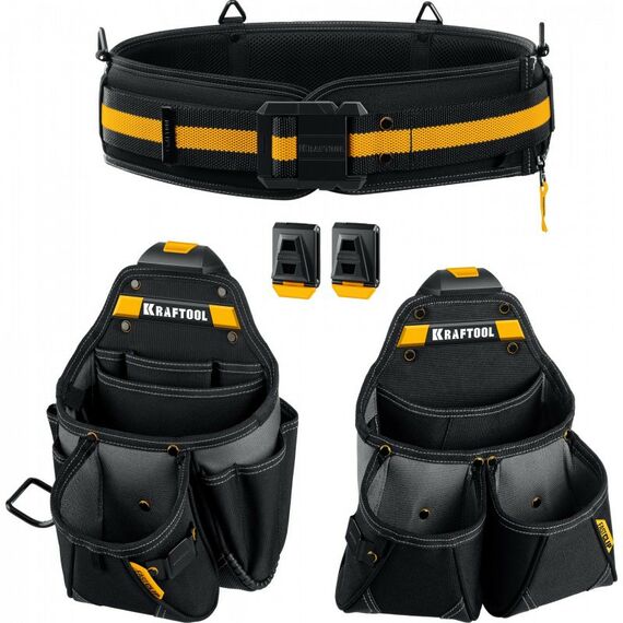 Ящики и сумки для инструмента: Пояс монтажника KRAFTOOL KBS-3L в комплекте: пояс монтажника и 2 большие сумки [38761] фотографии
