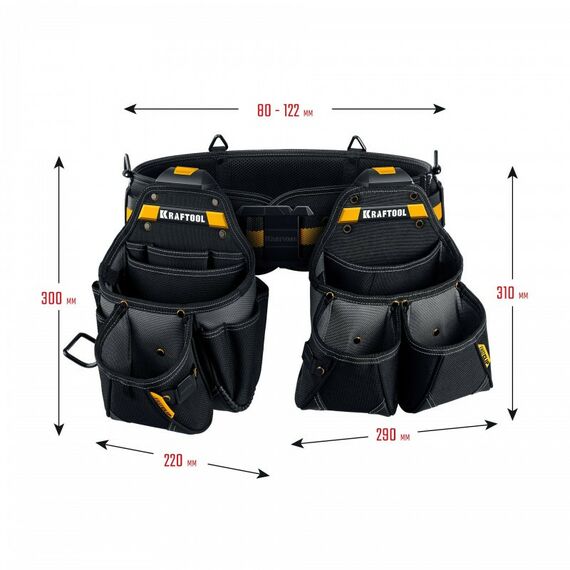 Ящики и сумки для инструмента: Пояс монтажника KRAFTOOL KBS-3L в комплекте: пояс монтажника и 2 большие сумки [38761] фотографии