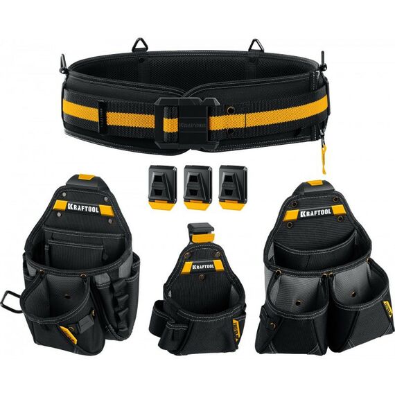 Ящики и сумки для инструмента: Пояс монтажника KRAFTOOL KBS-4 в комплекте: пояс монтажника и 3 сумки [38760-4] фотографии