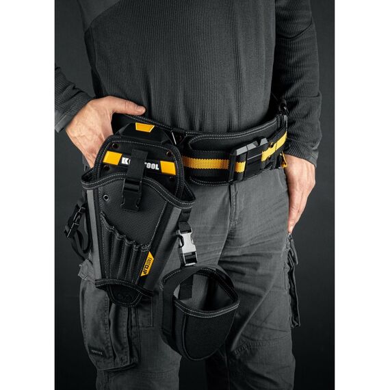 Ящики и сумки для инструмента: Кобура для шуруповерта KRAFTOOL KH-5 с дополнительным съёмным карманом, с быстросъёмным креплением FastClip, 5 отделений для свёрл и бит [38769] фотографии