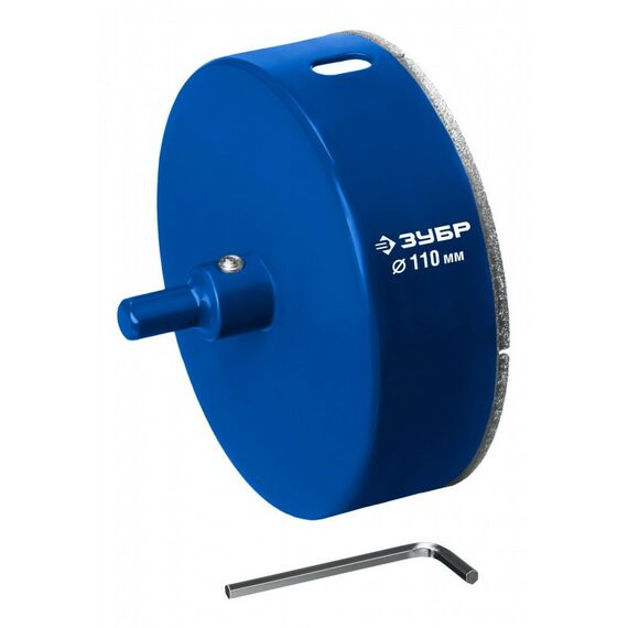 Буры, пики, коронки, сверла: Алмазная коронка Зубр Профессионал АГК d 110 мм центр. сверло, трехгр. хвост, Р60 [29850-110] фотографии