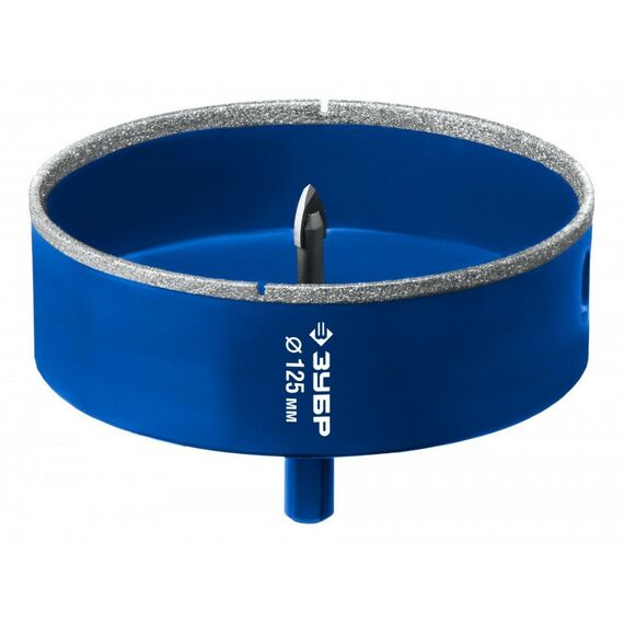 Буры, пики, коронки, сверла: Алмазная коронка Зубр Профессионал АГК d 125 мм центр. сверло, трехгр. хвост, Р60 [29850-125] фотографии