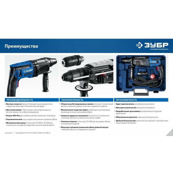 Перфораторы: Перфоратор Зубр ЗП-2470 Профессионал, 24 мм, 780 Вт, SDS Plus фотографии