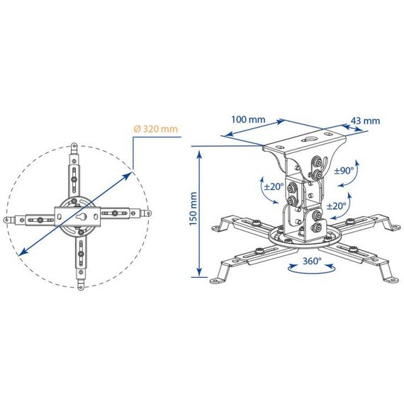 Потолочный кронштейн для проекторов Kromax PROJECTOR-45 черный макс.12кг поворот и наклон 20236 фотографии