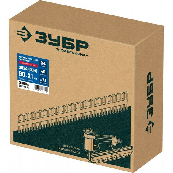 Реечные гвозди рифленые Зубр SN34 (D34) 90 х 3.1 мм оцинкованные, 3000 шт [305399-90] фотографии