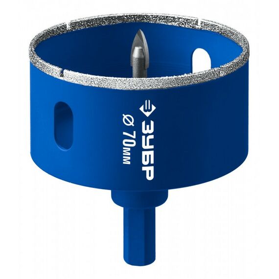Алмазная коронка Зубр АГК d 70 мм центр. сверло, трехгр. хвост, Р60 [29850-70] фотографии