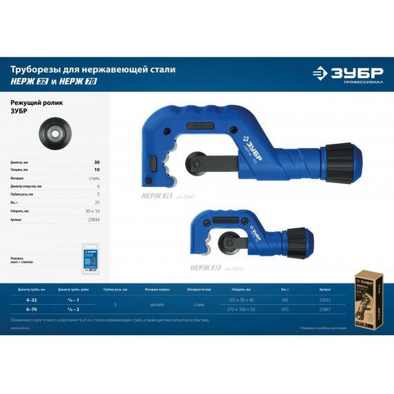Труборез для нержавеющей стали Зубр Профессионал Нерж-32 4 - 32 мм, на подшипниках [23832] фотографии