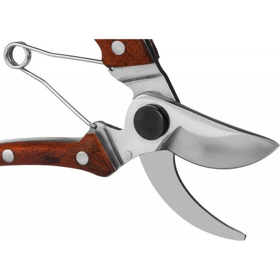 Цельнокованый компактный плоскостной секатор GRINDA PROLine P-17 195 мм, из нержавеющей стали, с деревянными рукоятками [423417] фотографии
