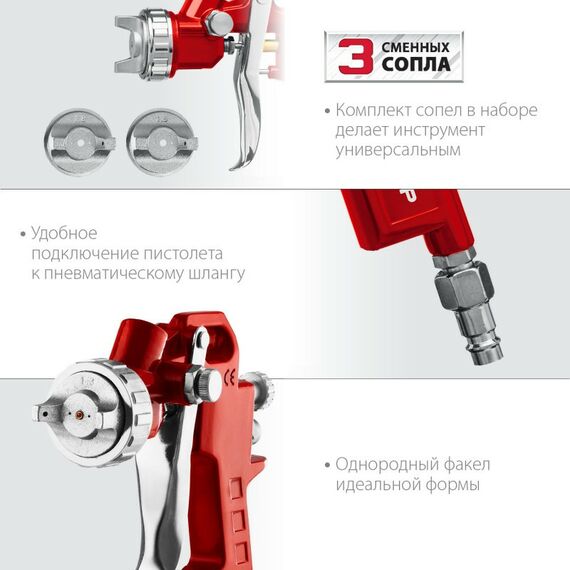 Пневматический краскопульт с верхним бачком Зубр MS 200-3 1.2, 1.5, 1.8 мм [06458] фотографии