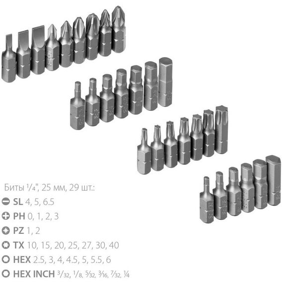Реверсивная отвёртка с насадками Зубр Профессионал Компакт-Т29 29 предметов [25168-H29] фотографии