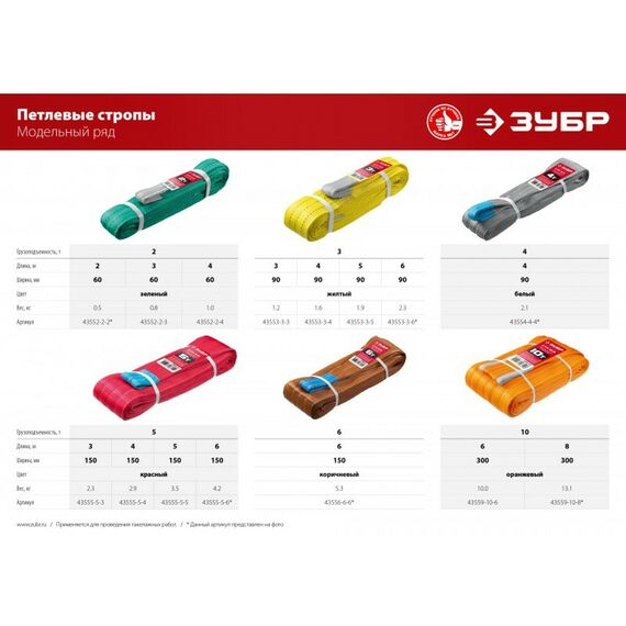 Текстильный петлевой строп Зубр СТП-3/4 желтый, г/п 3 т, длина 4 м [43553-3-4] фотографии