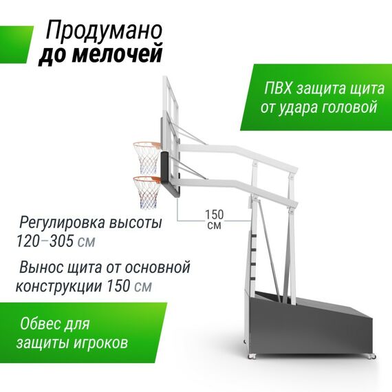 Баскетбольная стойка UNIX line B-Stand-PC 72"x42" R45 H120-305 см фотографии
